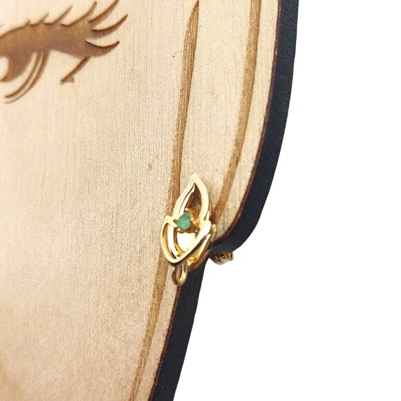 Vintage Open Gold Filled Leaf Stud Earrings with Emerald Accent 14K GF - Picture 5 of 8
